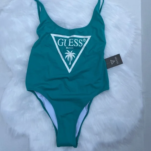New GUESS Low Back One-Piece Logo Swimsuit SZ S